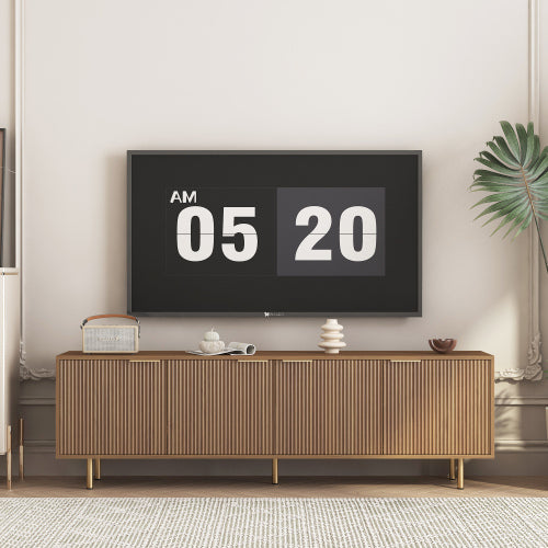 Modern 68" Fluted TV Stand with Storage Doors - Wood Media Console for 55" to 75" TVs