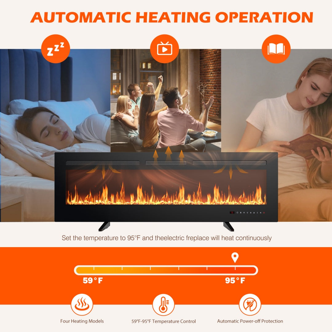 42" Electric Fireplace Insert Wall Mount or Recessed - 1500W Heater, 13 Flame Colors, Remote Control