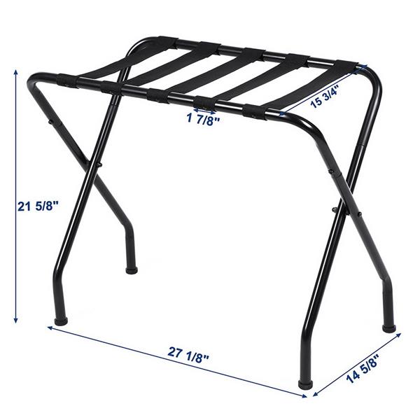Folding Luggage Rack - Black Metal Suitcase Stand with Heavy-Duty Straps for Guest Room & Airbnb