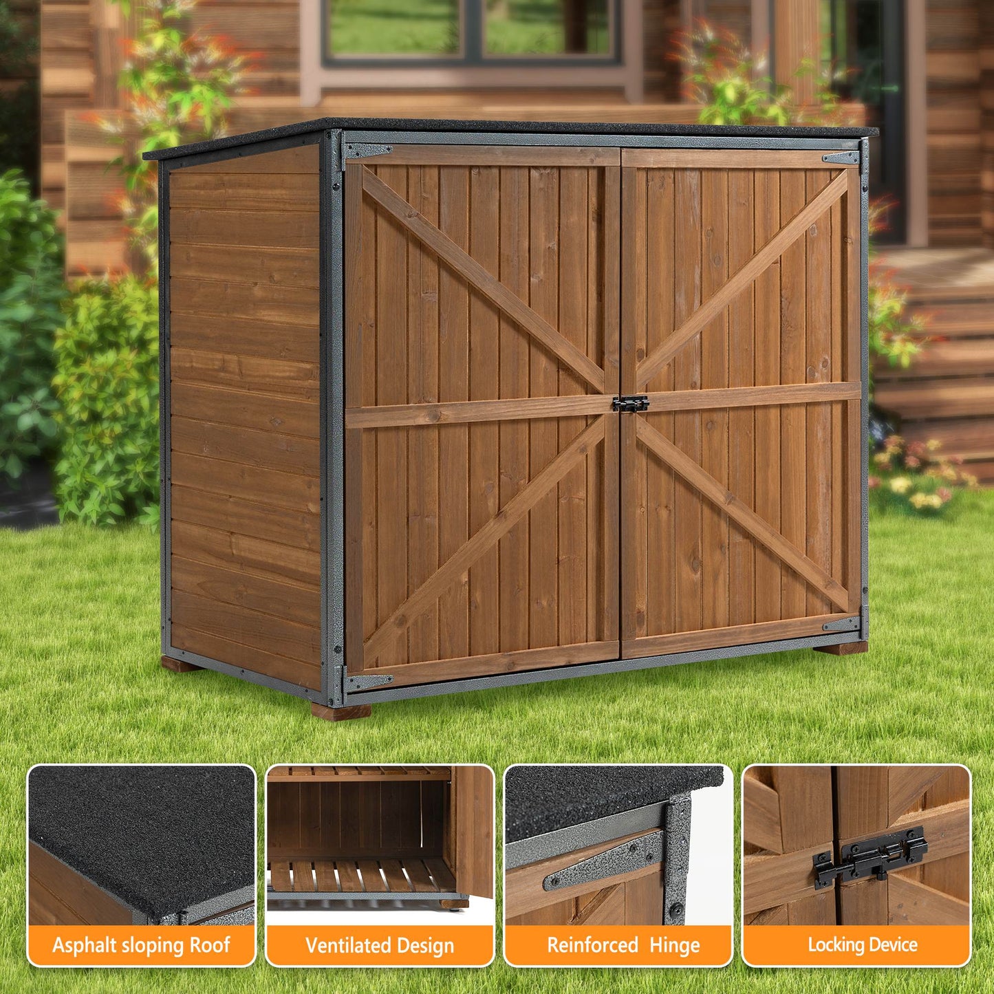 Outdoor Storage Cabinet - 50" Garden Tool Shed with Shelves & Weather-Resistant Frame (Brown)
