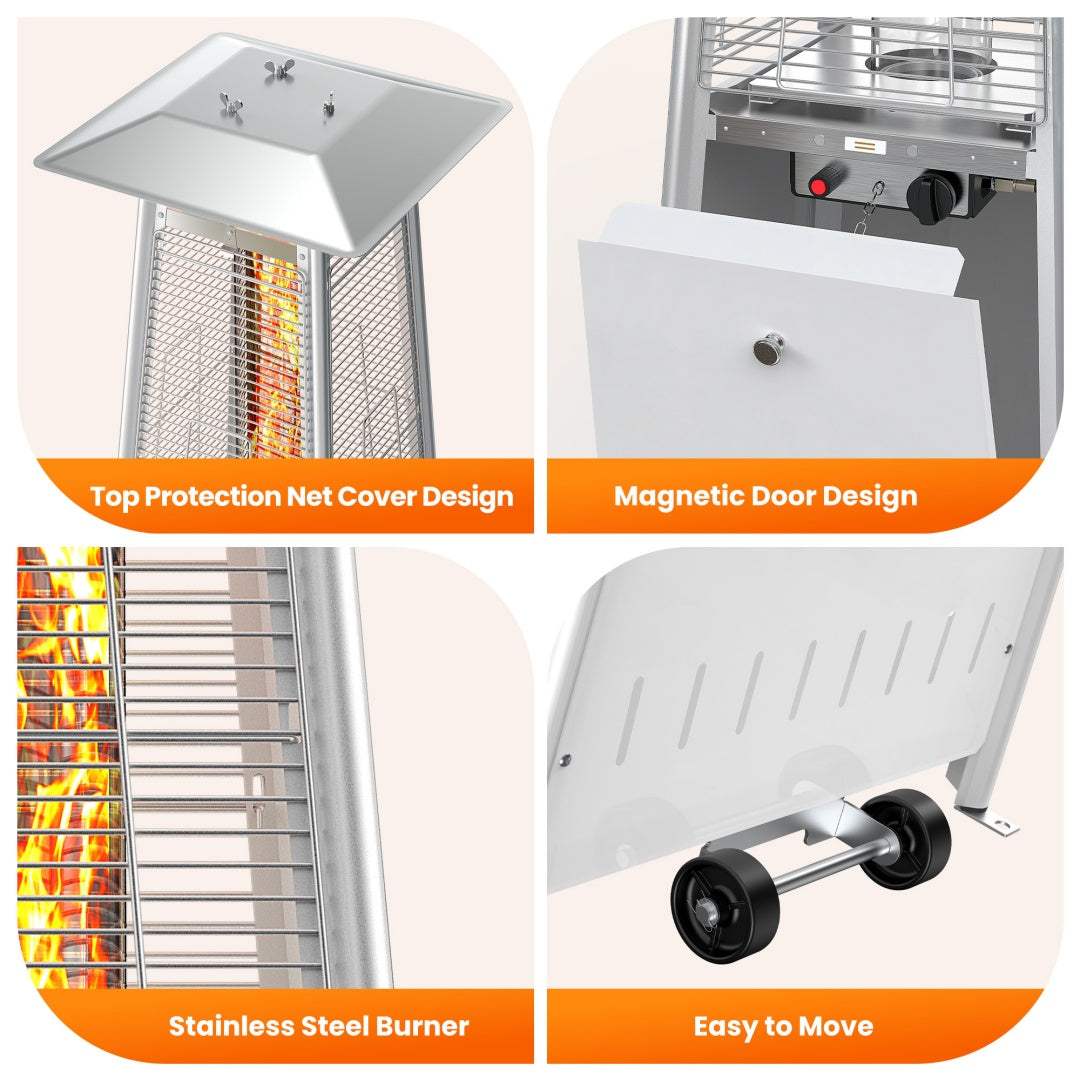 Outdoor Pyramid Patio Heater 48,000 BTU - Propane Heater with Wheels & Safety Shutoff (LED or Stainless Steel Options)