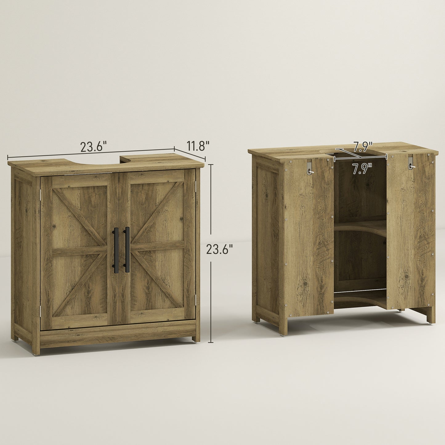 Farmhouse Pedestal Sink Storage Cabinet with Barn Doors - Bathroom Organizer with Adjustable Shelf - Space-Saving Vanity Base (Light Gray)