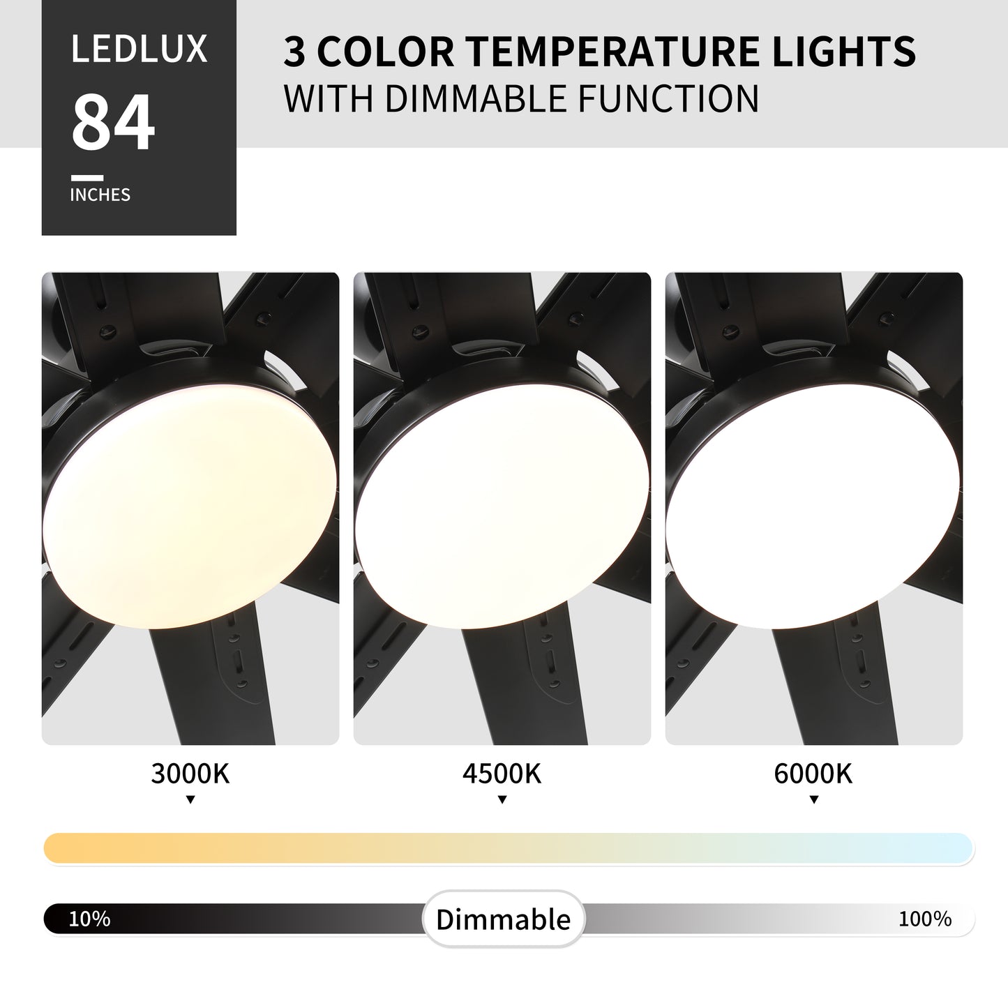84" Large Modern Ceiling Fan with Light & Remote - Black, DC Motor, Dimmable LED, Ultra Quiet