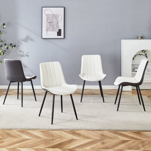 Modern PU Dining Chairs Set of 4 - Upholstered Kitchen & Dining Room Chairs (White/Dark Gray)