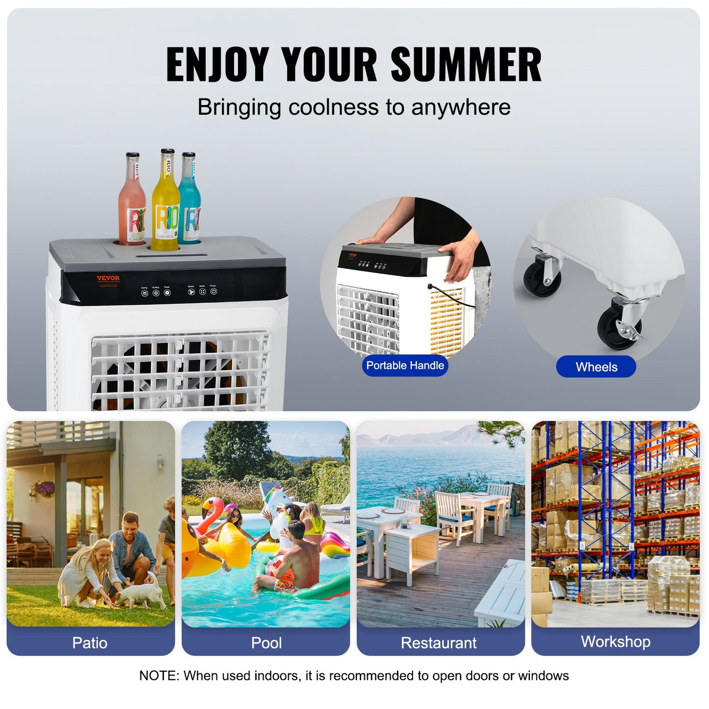 VEVOR 2100 CFM Evaporative Air Cooler - 7 Gallon Portable Swamp Cooler with Oscillation, Timer & Remote for Indoor/Outdoor Use