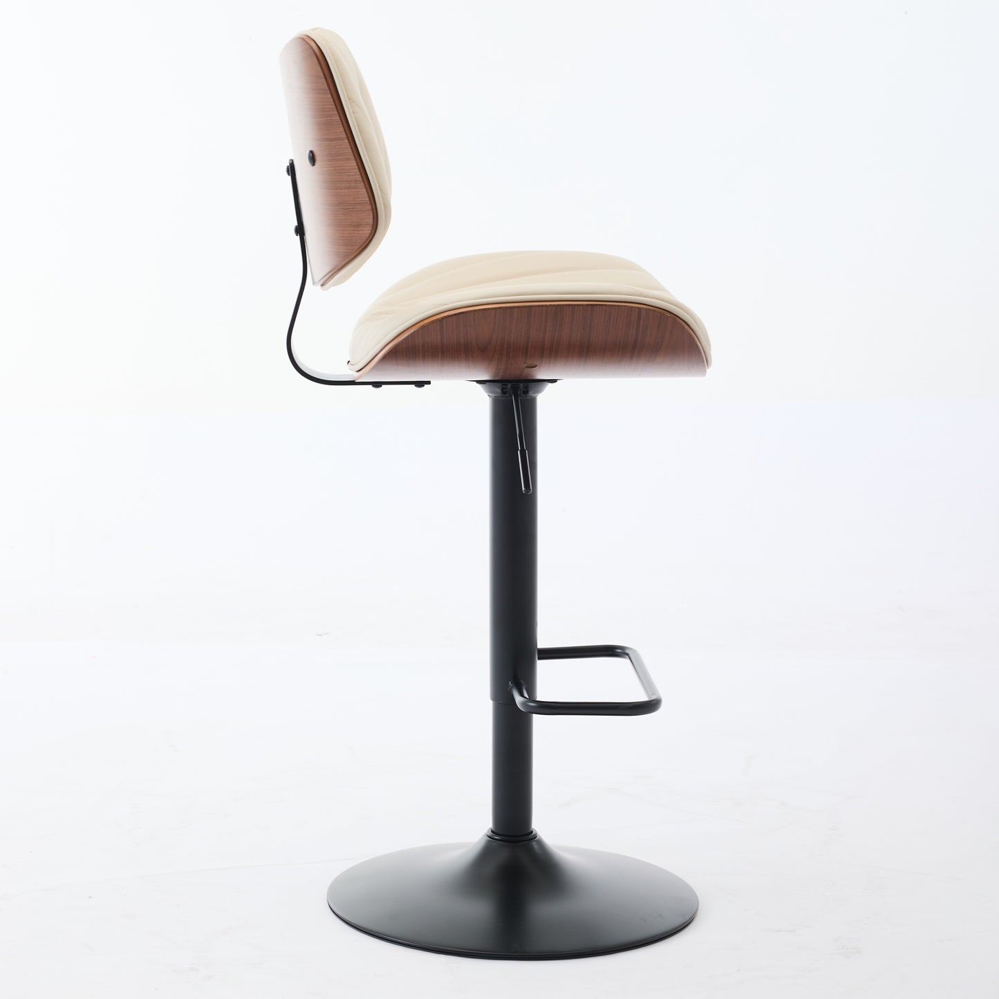 Mid-Century Adjustable Swivel Bar Stool - Bentwood & Faux Leather Counter Chair (Beige, Single)