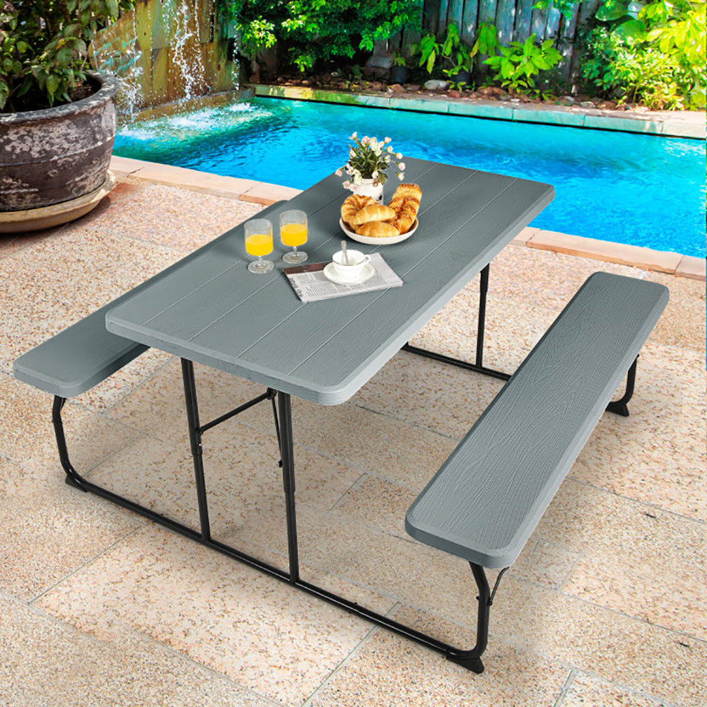 Folding Picnic Table with Benches - Indoor Outdoor Table Set (Seats 4 Adults or 6 Children) | Backyard, Camping & Patio Use