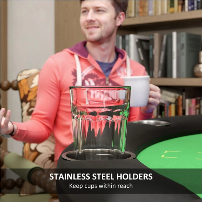 The "High-Stakes" 8-Player Poker Table | Foldable Professional Gaming Station with Stainless Steel Cup Holders