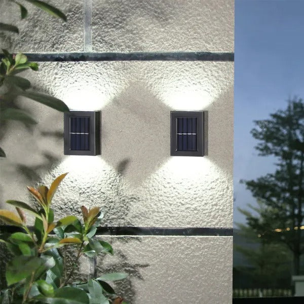 Solar Outdoor Wall Lights (2-Pack( - Up & Down LED Deck, Fence & Step Lighting (Black)
