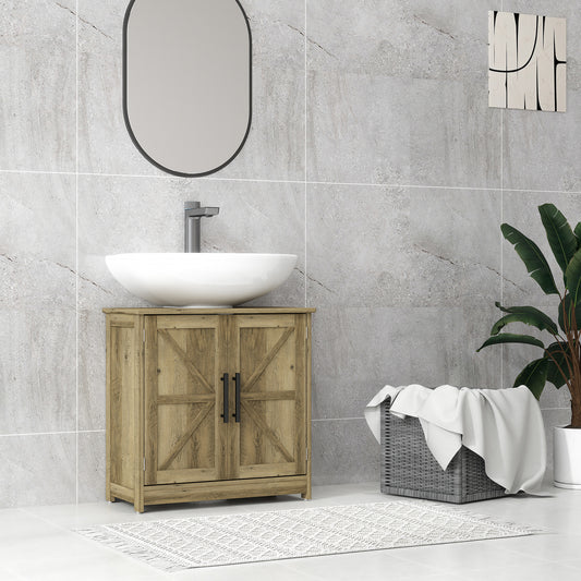 Farmhouse Pedestal Sink Storage Cabinet with Barn Doors - Bathroom Organizer with Adjustable Shelf - Space-Saving Vanity Base (Light Gray)