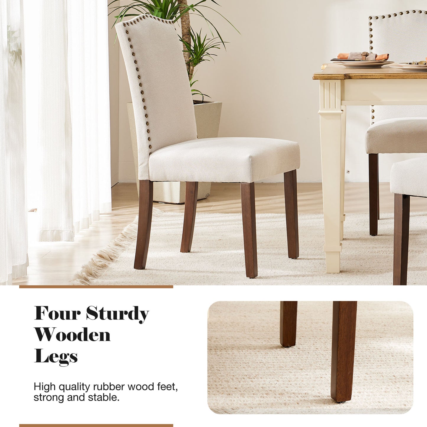 Wildflower Upholstered Dining Chairs (Set of 2) | Modern Linen Fabric with Nailhead Trim & Wood Legs