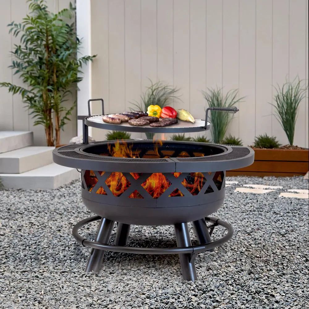 Roundup Ranch 32" Wood Burning Fire Pit with 20" Adjustable Swivel Grill