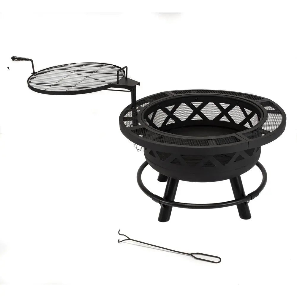 Roundup Ranch 32" Wood Burning Fire Pit with 20" Adjustable Swivel Grill