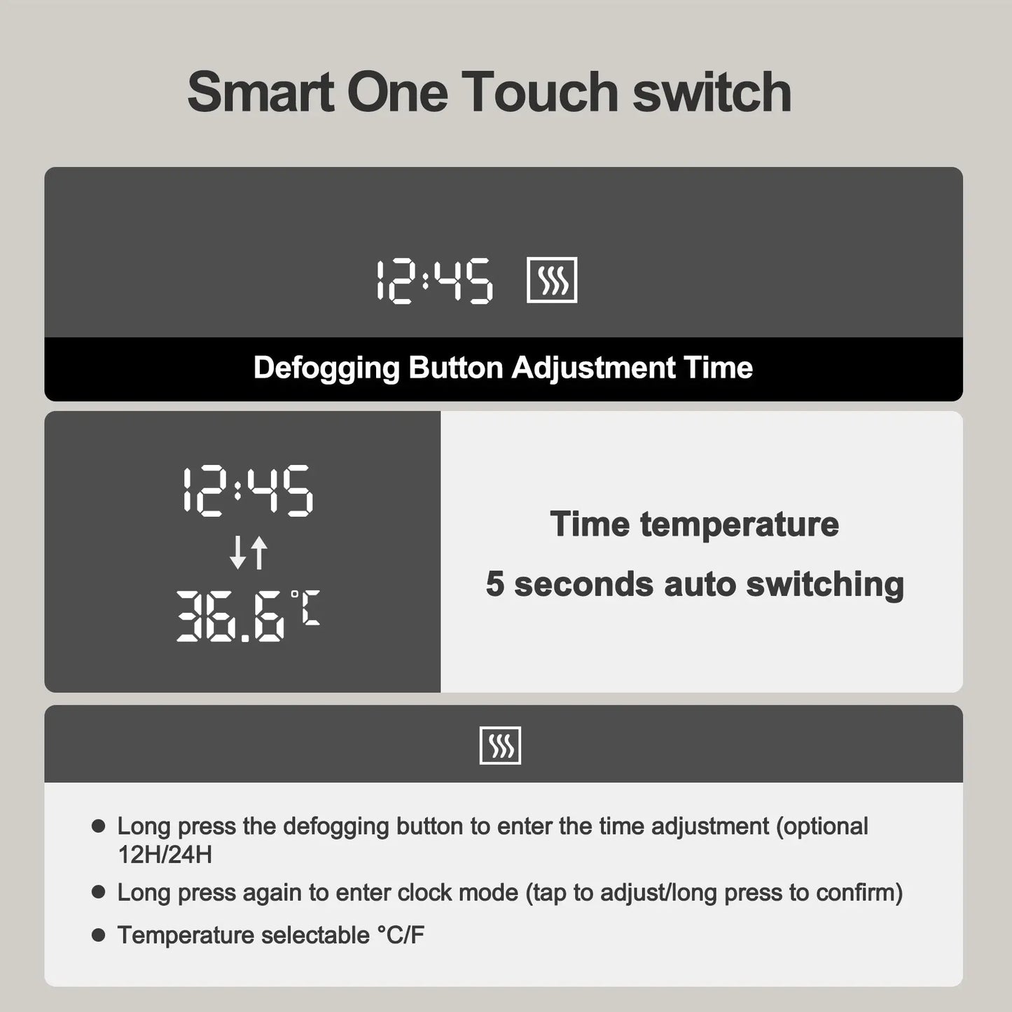 39" Modern LED Smart Bathroom Mirror – Black Frame with Time & Temperature Display