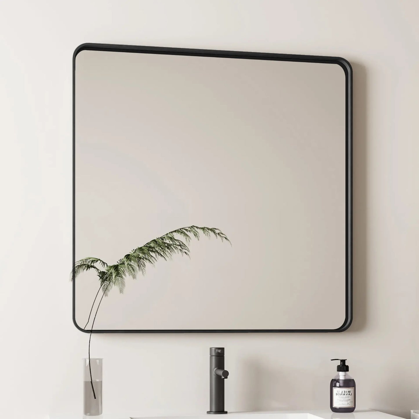 36" Modern Square Metal Framed Wall Mirror – Matte Black