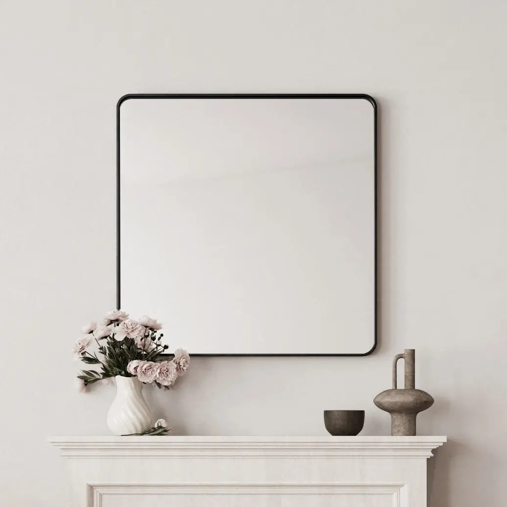 36" Modern Square Metal Framed Wall Mirror – Matte Black