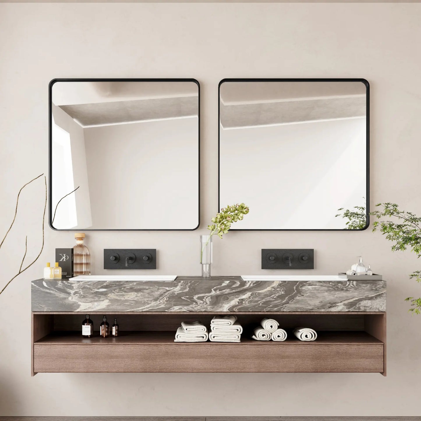 36" Modern Square Metal Framed Wall Mirror – Matte Black