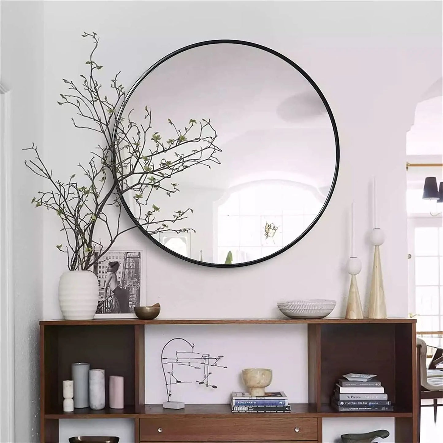30" Modern Round Wall Mirror – Matte Black Aluminum Frame