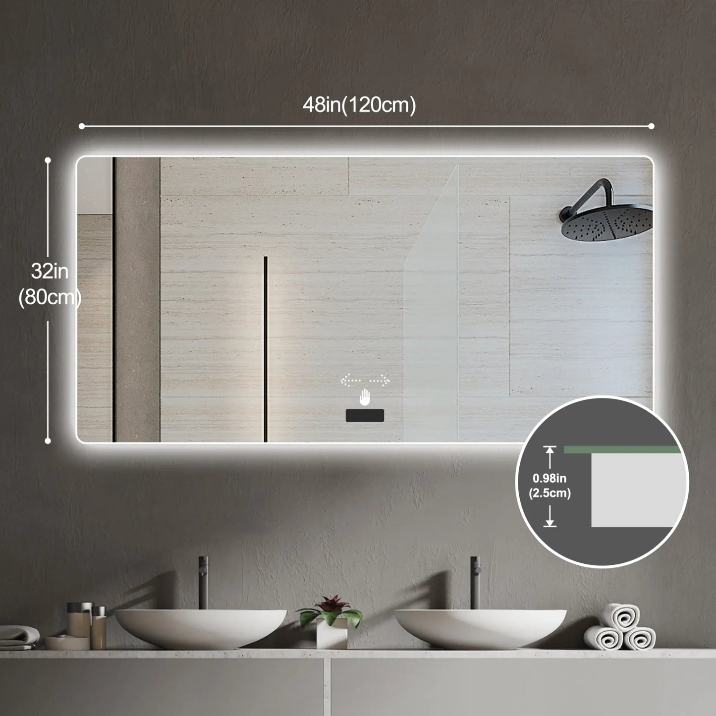 48" x 32" Smart LED Backlit Bathroom Mirror – Motion Sensor & Anti-Fog