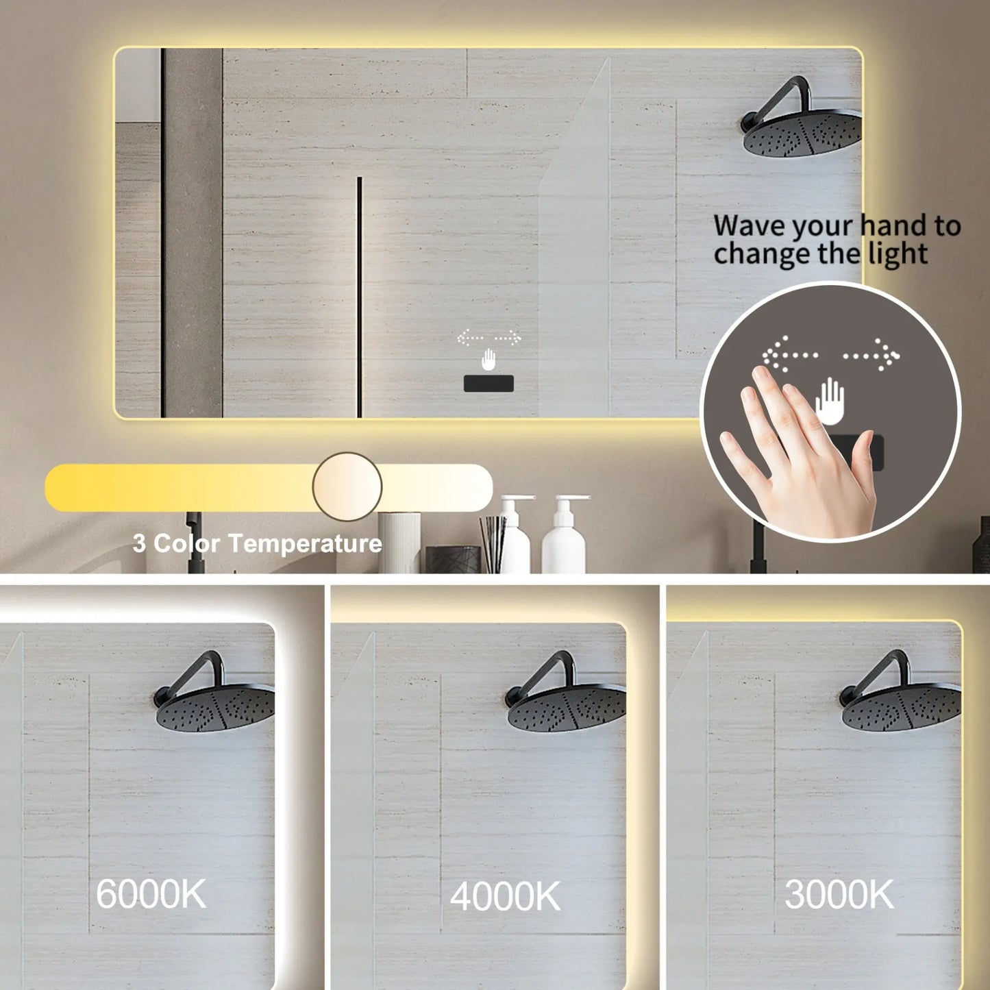48" x 32" Smart LED Backlit Bathroom Mirror – Motion Sensor & Anti-Fog