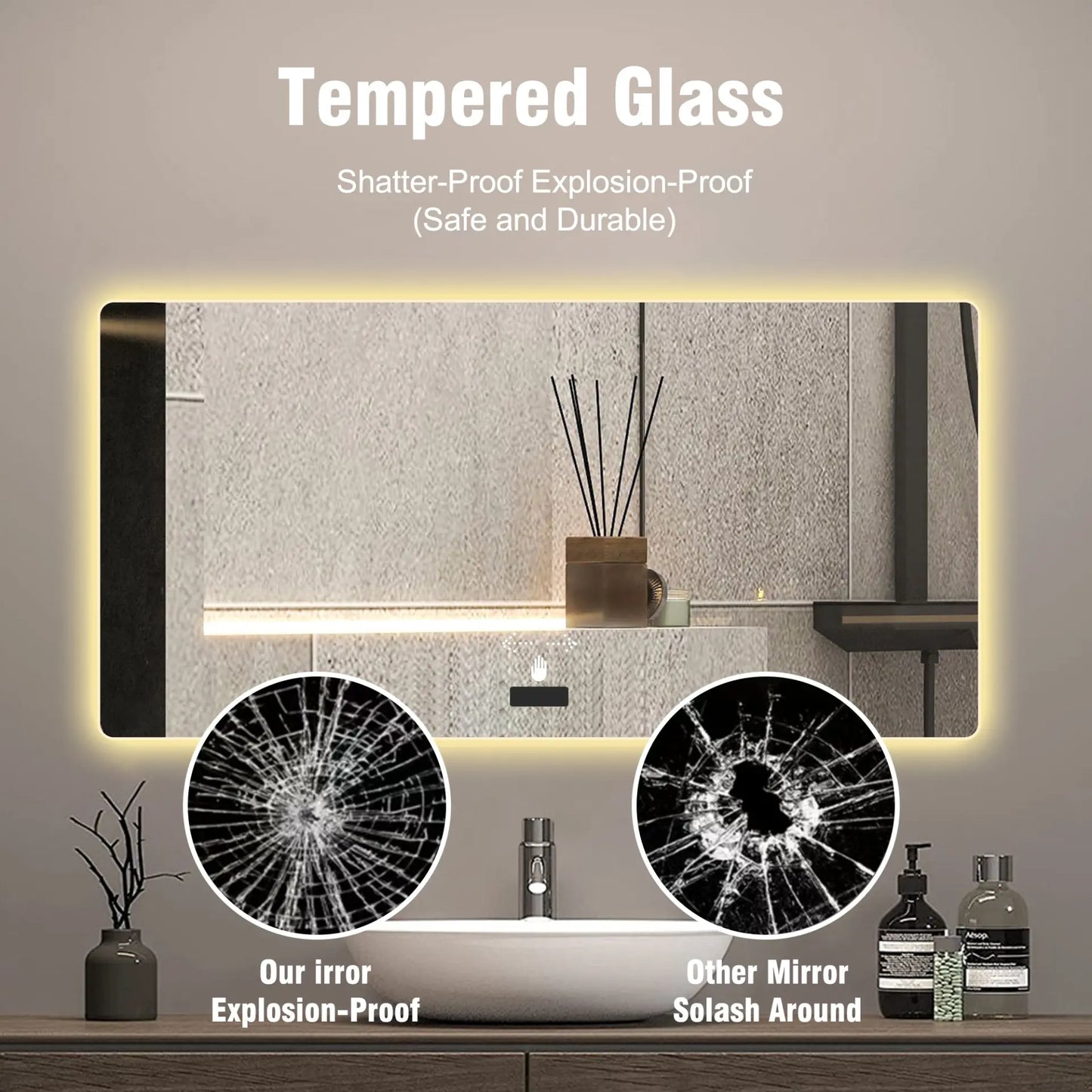 48" x 32" Smart LED Backlit Bathroom Mirror – Motion Sensor & Anti-Fog