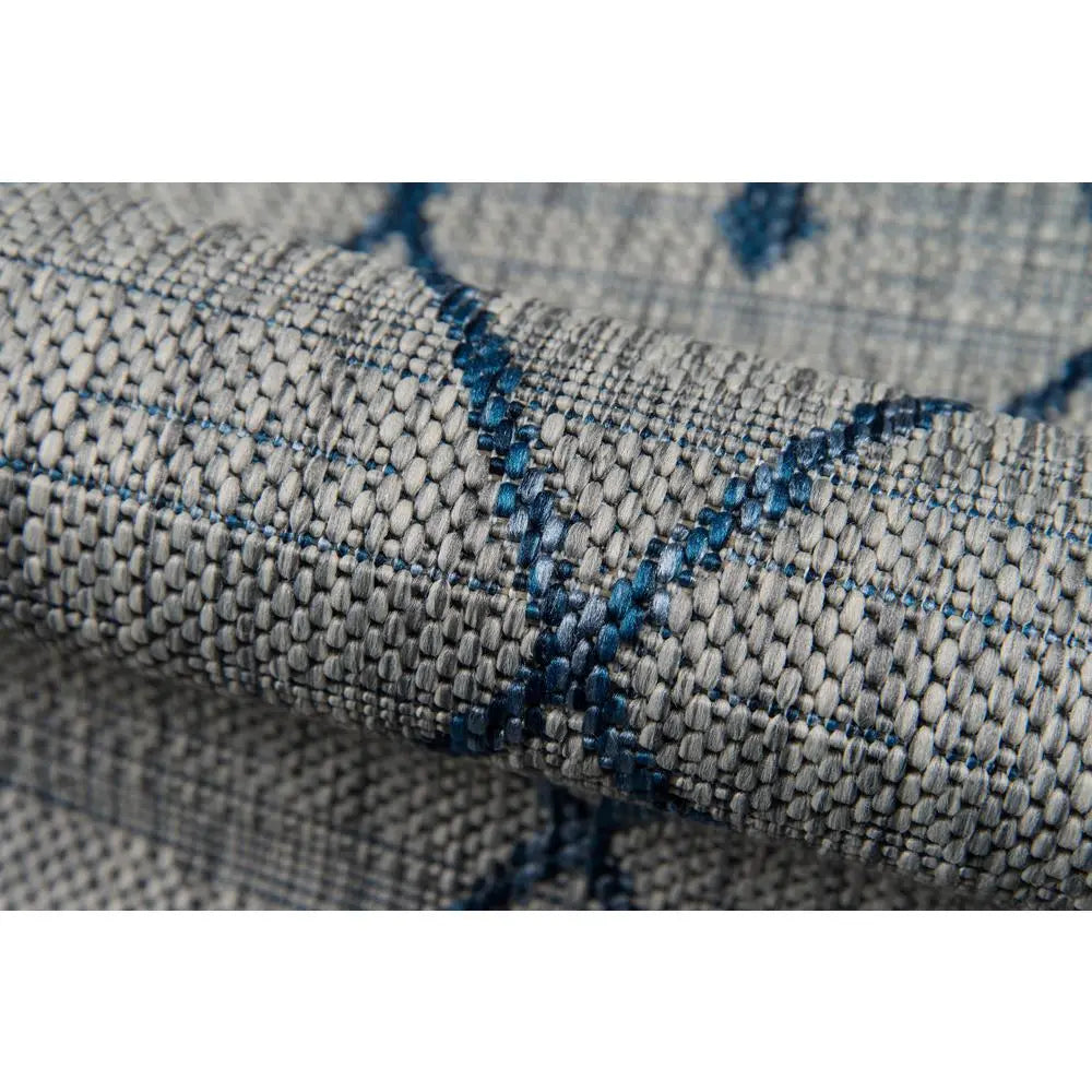 Momeni 7'10" x 10'10" Indoor/Outdoor Southwestern Area Rug – Grey & Blue Geometric Trellis