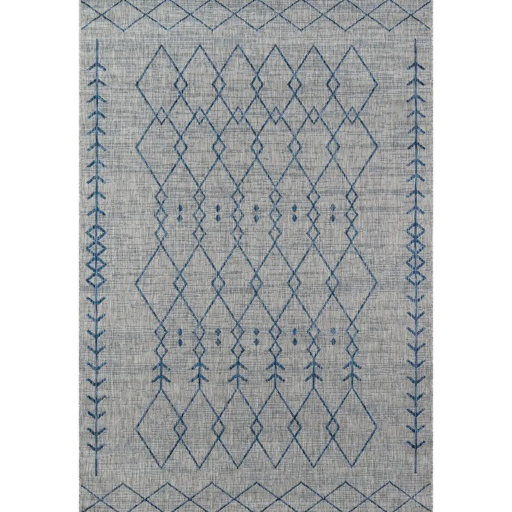 Momeni 7'10" x 10'10" Indoor/Outdoor Southwestern Area Rug – Grey & Blue Geometric Trellis