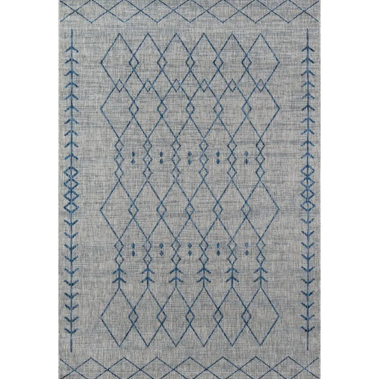 Momeni 7'10" x 10'10" Indoor/Outdoor Southwestern Area Rug – Grey & Blue Geometric Trellis