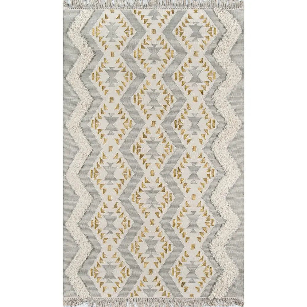 Novogratz x Momeni 5x7 Gray Southwestern Handmade Wool Area Rug - Luxe Shaggy Tribal Medallion