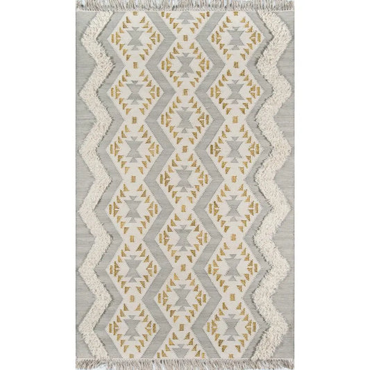 Novogratz x Momeni 5x7 Gray Southwestern Handmade Wool Area Rug - Luxe Shaggy Tribal Medallion