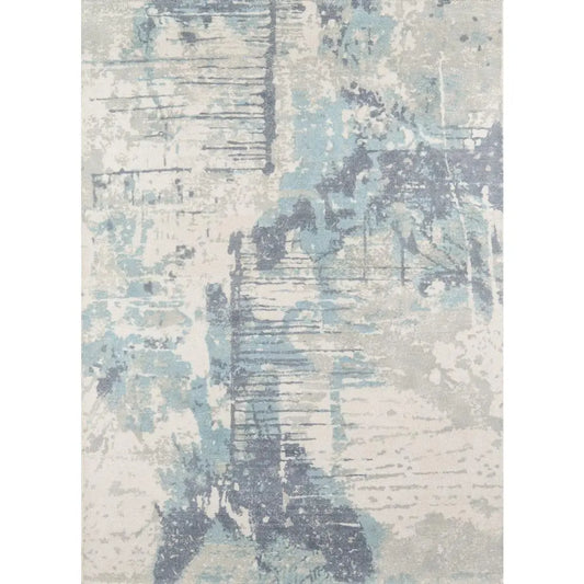 Momeni  5' x 7'6" Abstract Concrete-Inspired Wool Area Rug - Blue & Mineral Tones