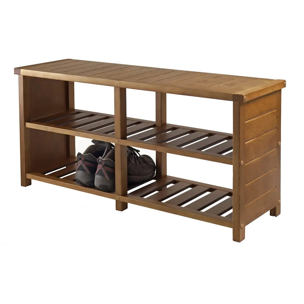 Winsome Keystone Solid Wood Shoe Bench – Teak Finish Storage Organizer