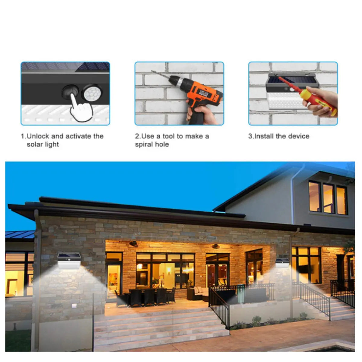 Lumina 206-LED Solar Cluster Security Lights (High-Intensity Motion Sensor)