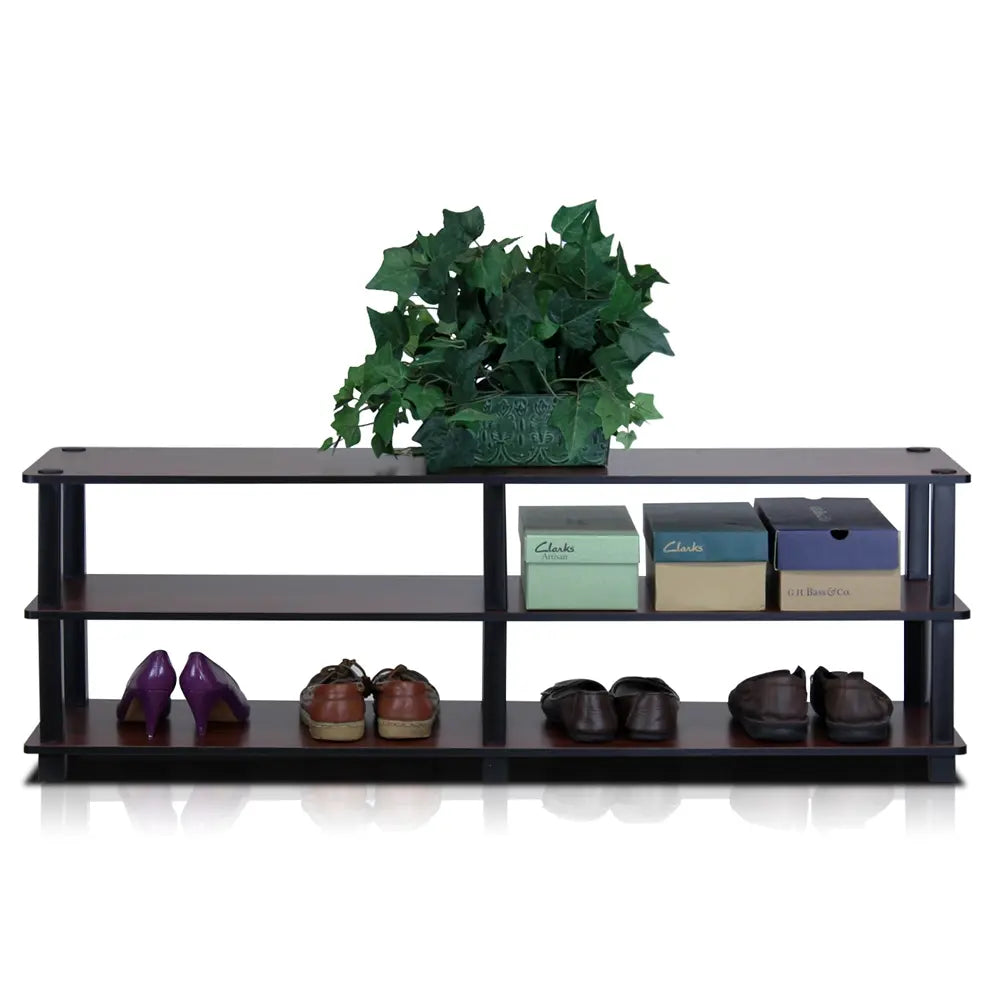 Furinno TST 3-Tier Wide Shoe Storage Rack – Dark Cherry & Black