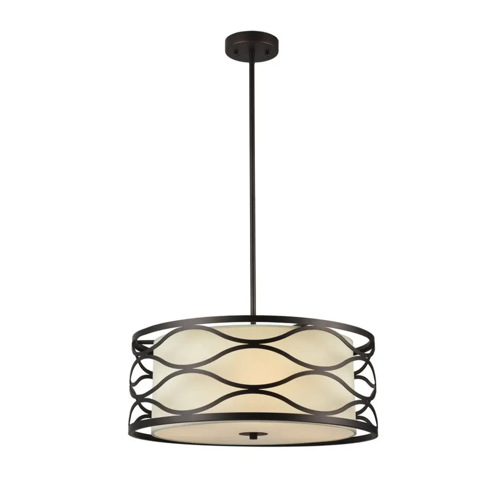 Gwen 20" Transitional 3-Light Pendant - Oil Rubbed Bronze Wavy Lattice Drum