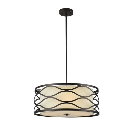 Gwen 20" Transitional 3-Light Pendant - Oil Rubbed Bronze Wavy Lattice Drum